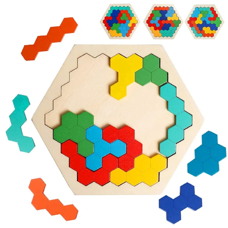 Wooden Hexagon Puzzle For Kid Adult Brain Teaser Puzzles Challenge Toy Shap