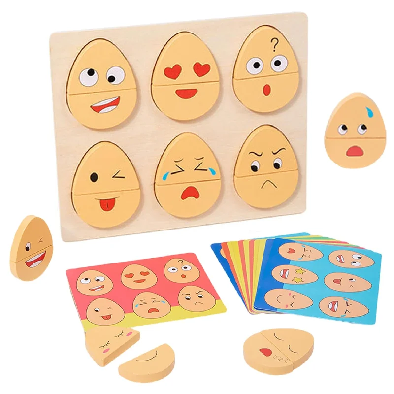 Wooden Matching Game Expression Puzzles For Toddlers 1 3,Montessori Toys Fo