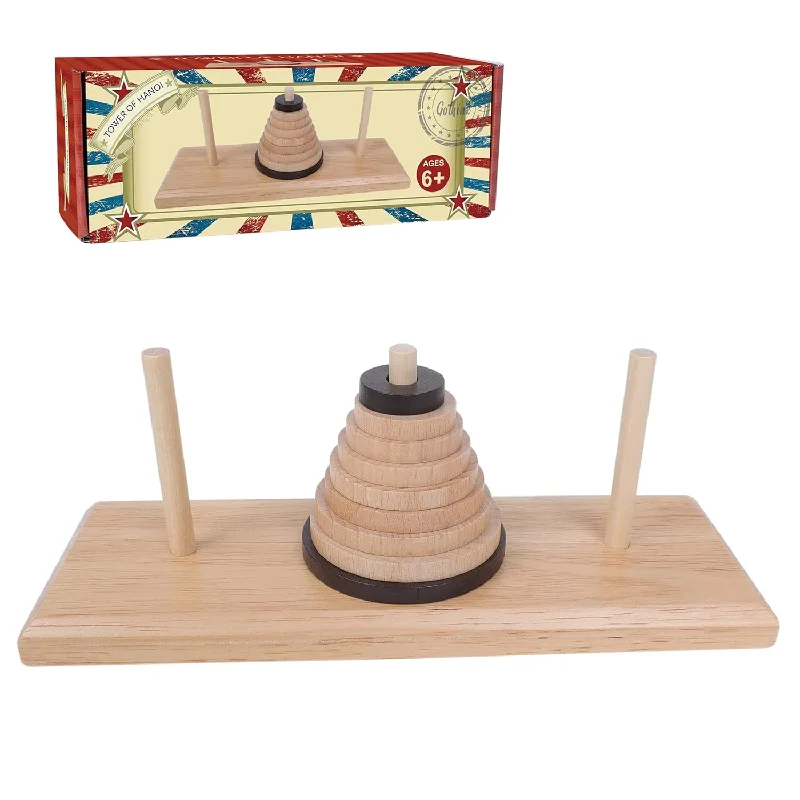 Wooden Nine-Storey Tower of Hanoi Logic Puzzle Brain Teaser Intellectual To