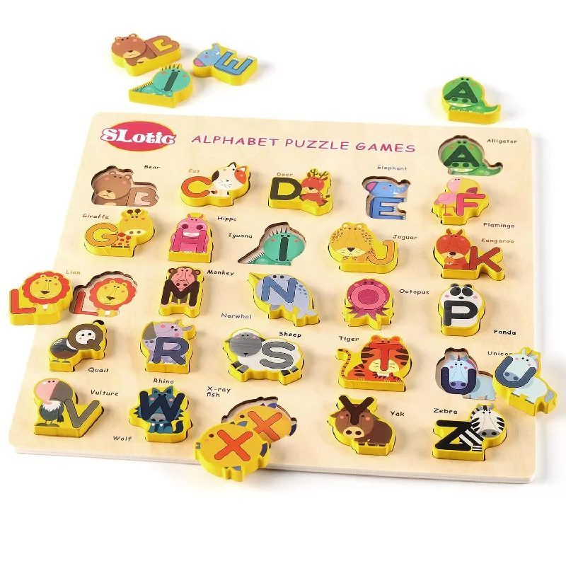 Wooden Peg Animal Alphabet Puzzle Game For Toddlers 2 6 Years Old, Alphabet