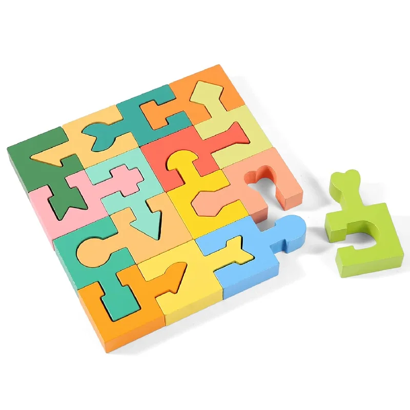 Wooden Shapes Puzzles Blocks Geometric Brain Teaser Montessori Toys Jigsaw