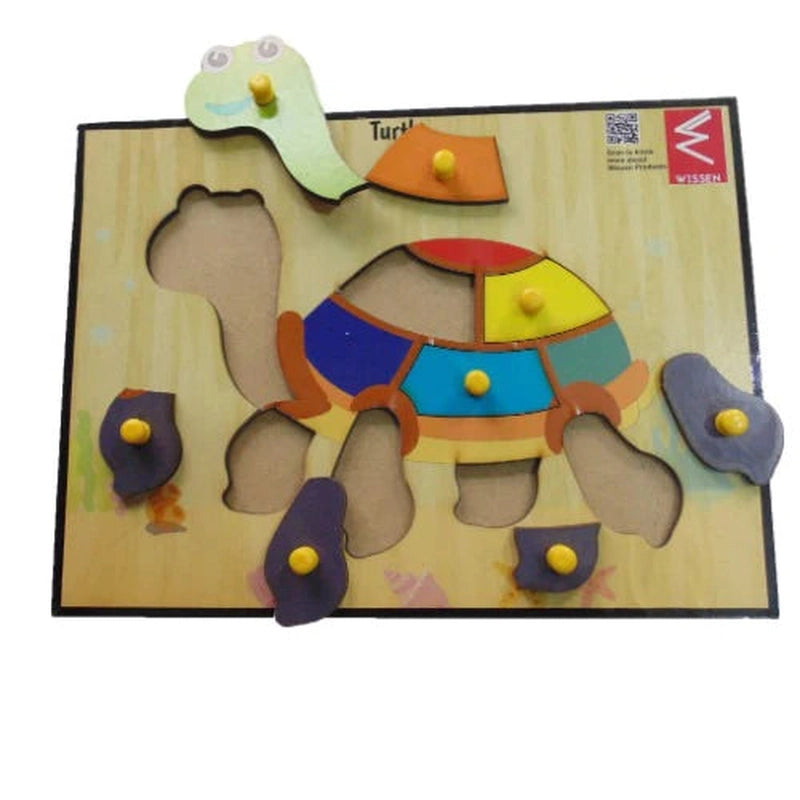 Wooden Turtle parts of body Puzzle learning Educational Knob Tray