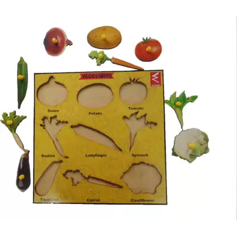 Wooden Vegetable Learning Educational Knob Tray