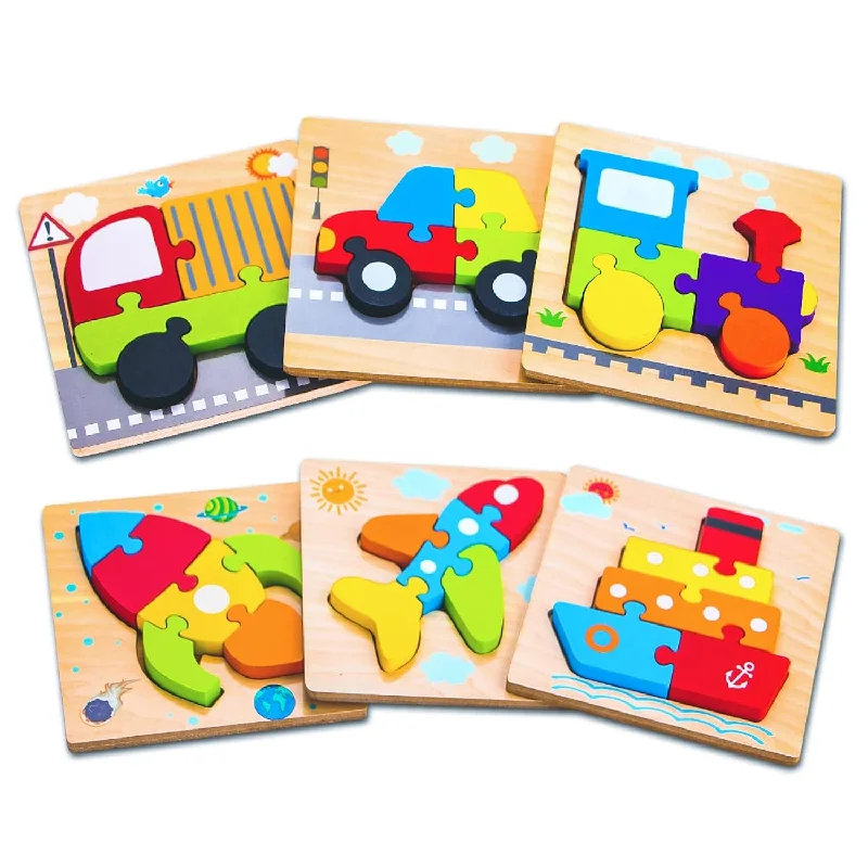 Wooden Vehicle Puzzles For 1 2 3 Years Old Boys Girls, Toddler Educational