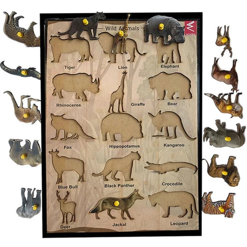 Wooden Wild Animals Educational Knob Tray