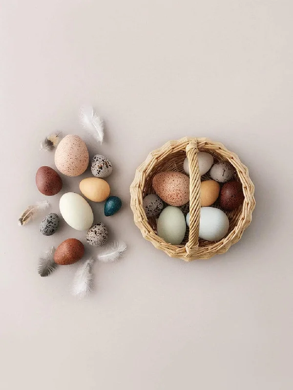 A Dozen Wooden Bird Eggs Basket