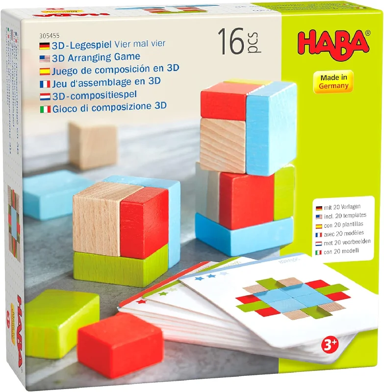 HABA 3D Arranging Game Wooden Building Blocks (16 pcs)