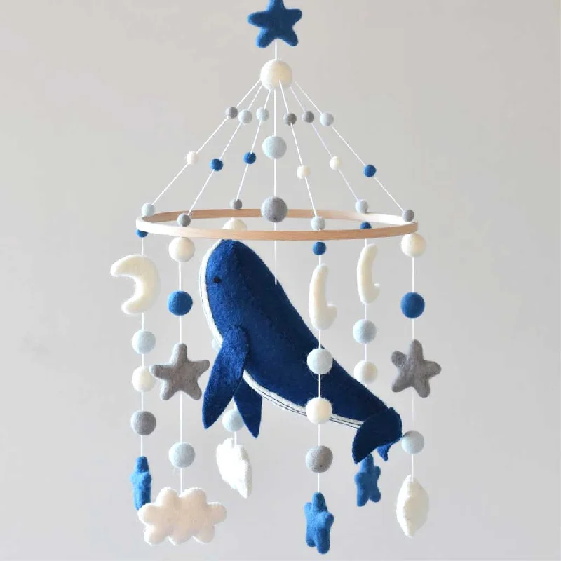 Handmade NZ Wool Baby Mobile - Blue Whale