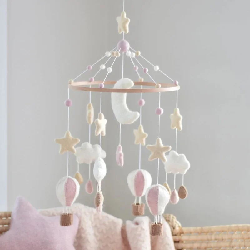 Handmade NZ Wool Baby Mobile - Pink Hot Air Balloon