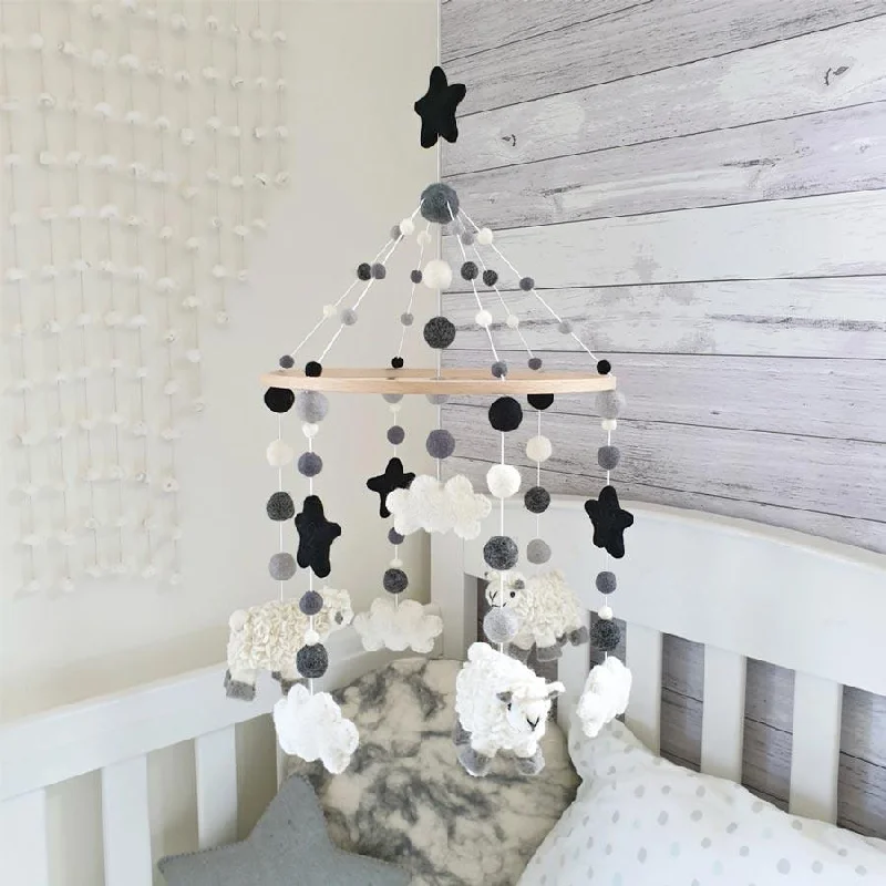 Handmade NZ Wool Baby Mobile - Sheep Dreams Black