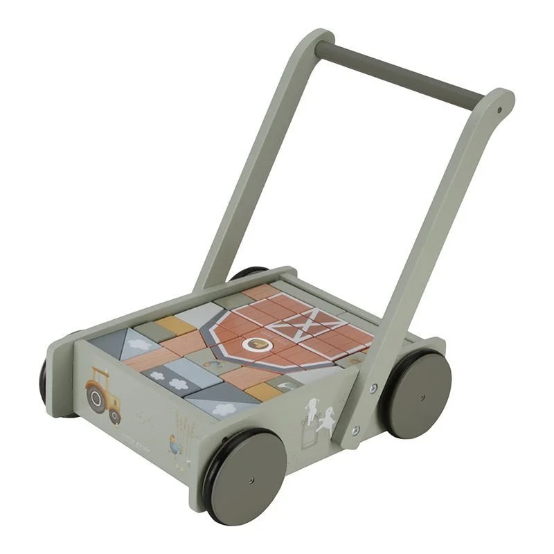 Little Dutch: Push-Along Wooden Block Trolley - Little Farm