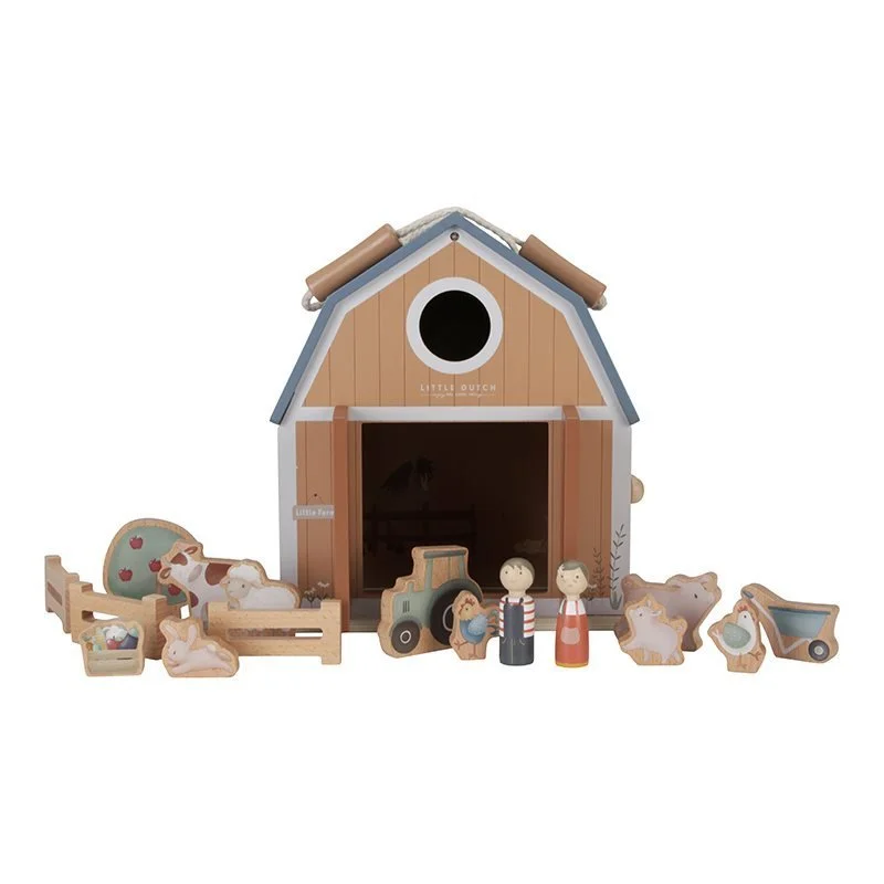 Little Dutch: Wooden Dolls House Play Barn with Figures - Little Farm