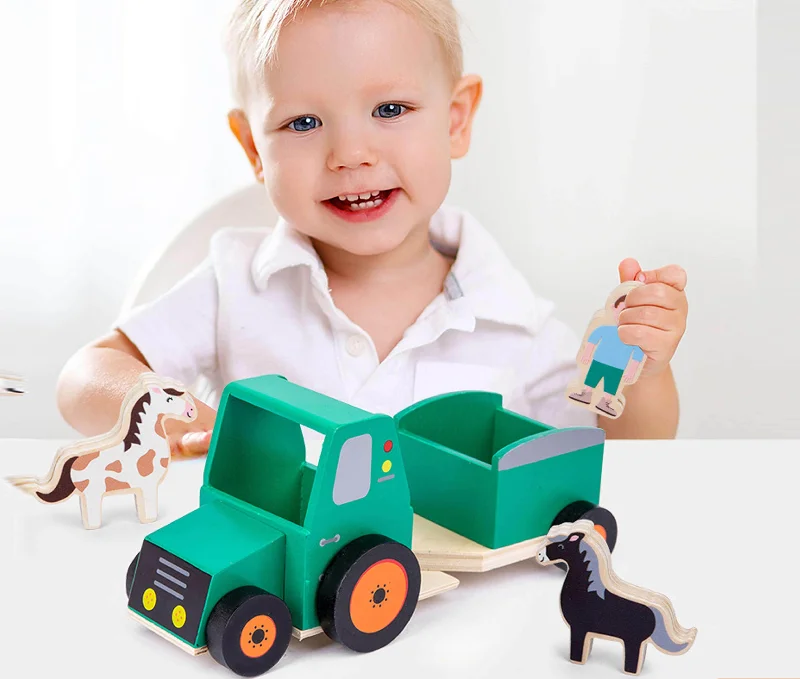 Mukayimotoys Wooden Farm Can Load Small Animal Trailers