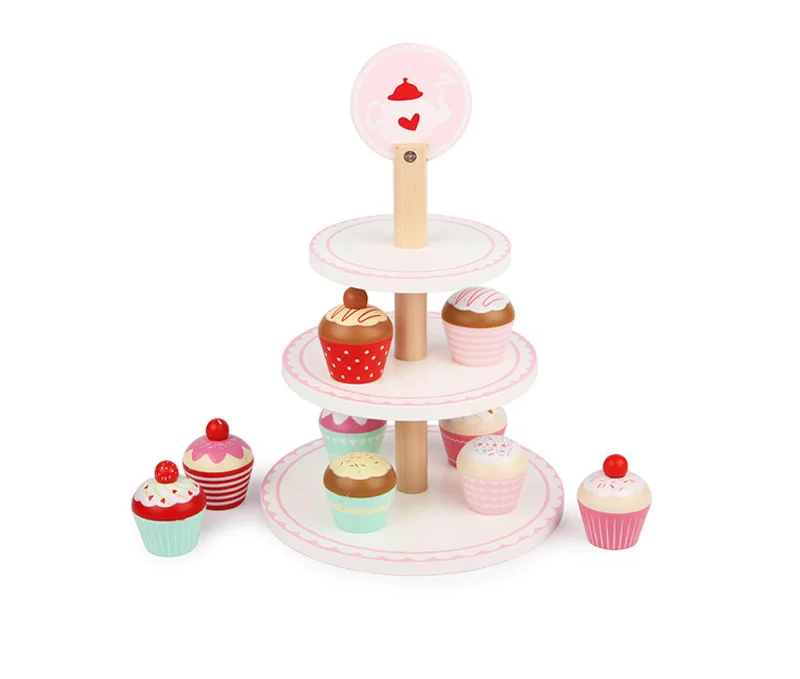 Mukayimotoys Play House Wooden Cake Set with 3-Layer Food Rack