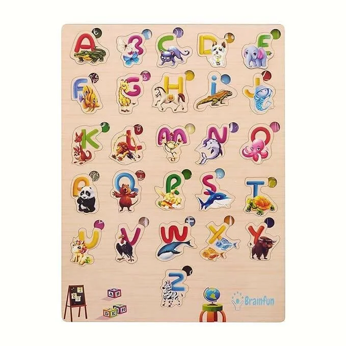 ZUDO Wooden Montessori Educational Pre-School Puzzle Board Toy for Boys and Girls (Wooden Capital Alphabet)