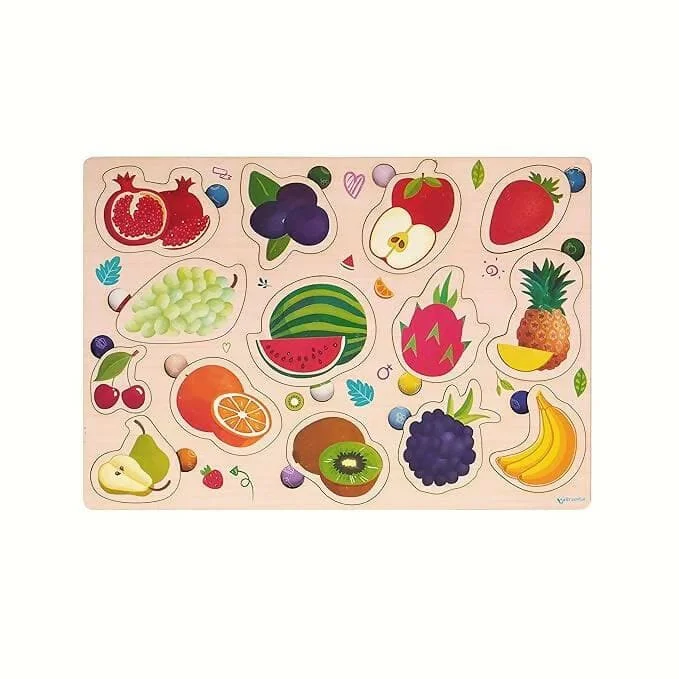 ZUDO Wooden Montessori Educational Pre-School Puzzle Board Toy for Boys and Girls (Wooden Fruits)