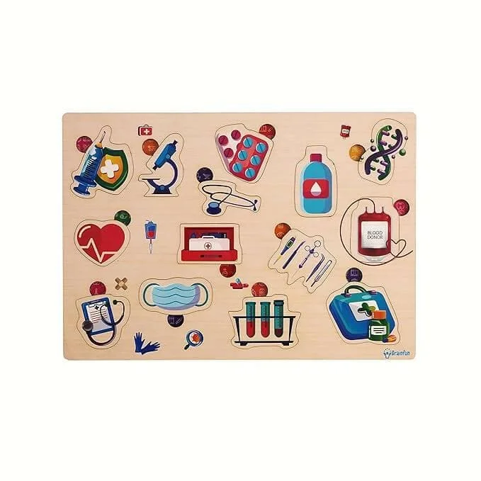 ZUDO Wooden Montessori Educational Pre-School Puzzle Board Toy for Boys and Girls (Wooden Medical Equipment)